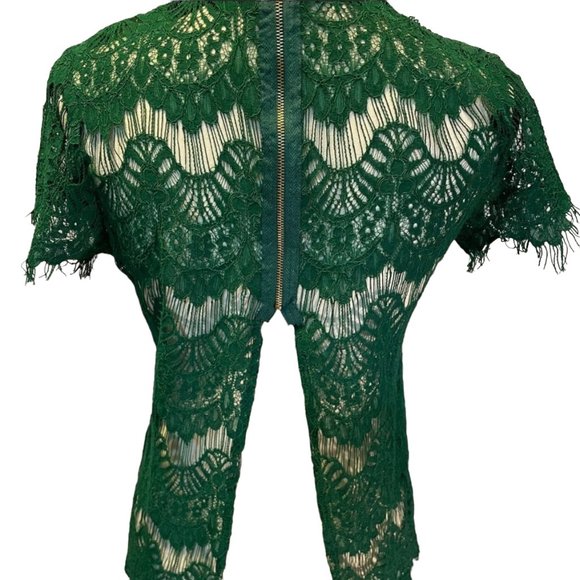 Green Lace Zipper Back Blouse - Picture 3 of 5